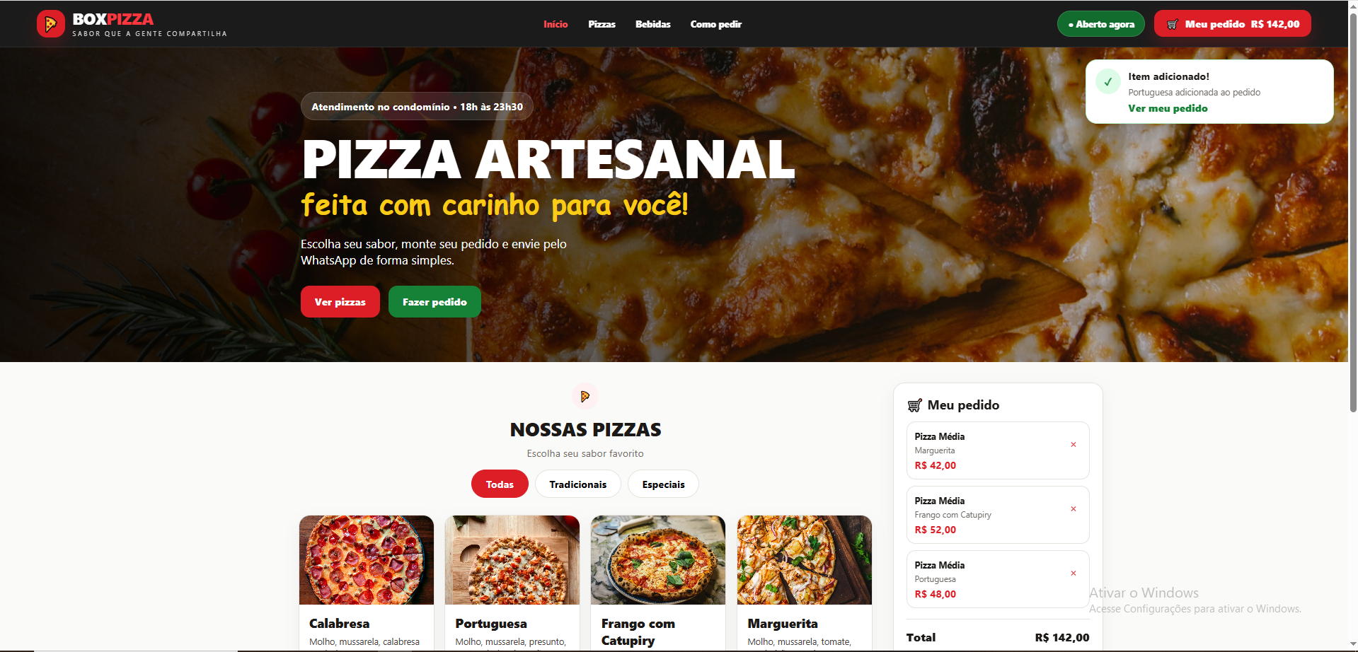 Prévia visual do projeto BoxPizza